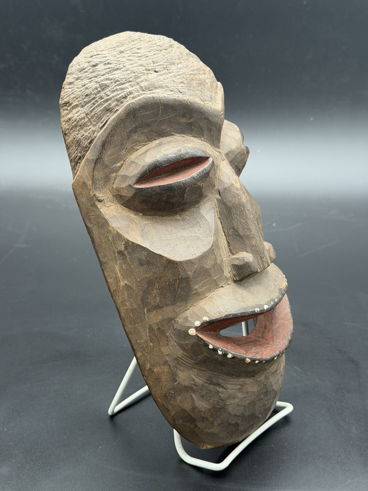 Vintage Hand-Carved Wooden Wall Mask Primitive Style Tribal Tiki Decor 11 Inch