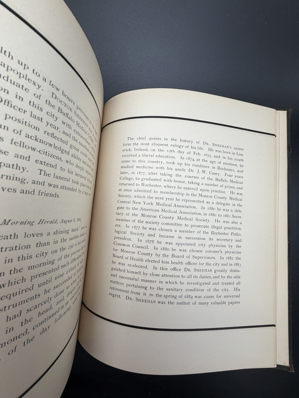 Dr. William Francis Sheehan In Memoriam 1886 Rare Rochester NY Medical Book