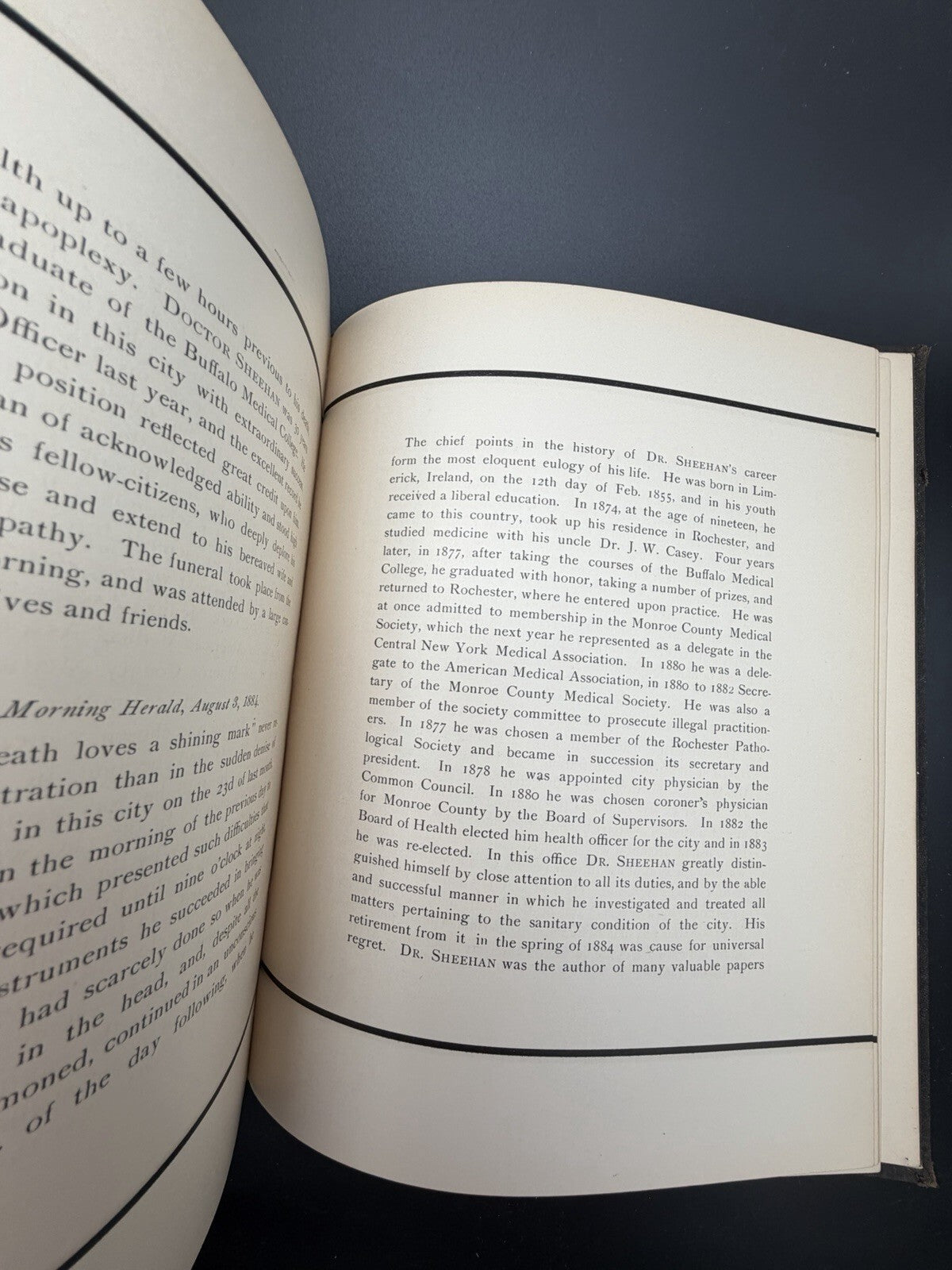 Dr. William Francis Sheehan In Memoriam 1886 Rare Rochester NY Medical Book