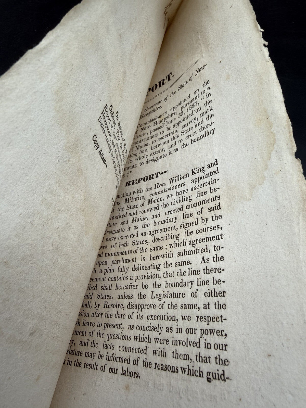 1828 Report of Commissioners: New Hampshire & Maine Boundary Survey - Uncut RARE