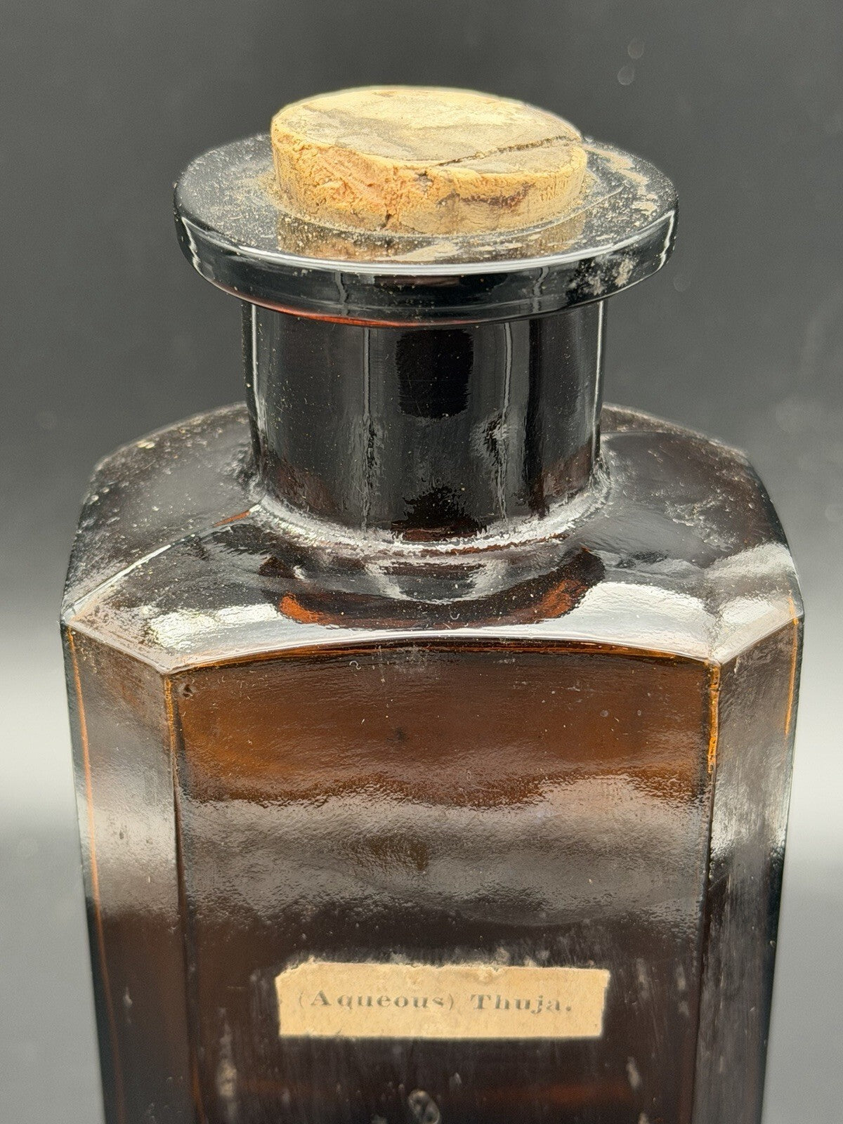 Antique Amber Apothecary Bottle (Aqueous) Thuja Pharmacy Display Jar Cork