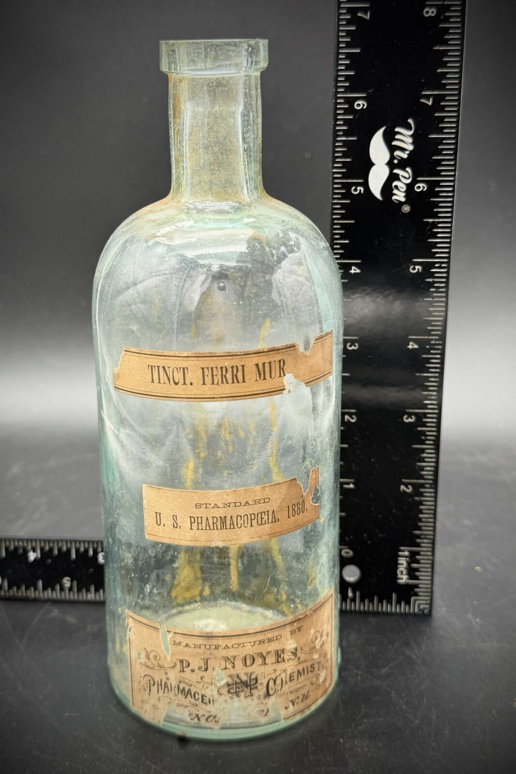 Antique PJ Noyes Pharmacy Bottle Tinct Ferri Mur 1880 NH Apothecary