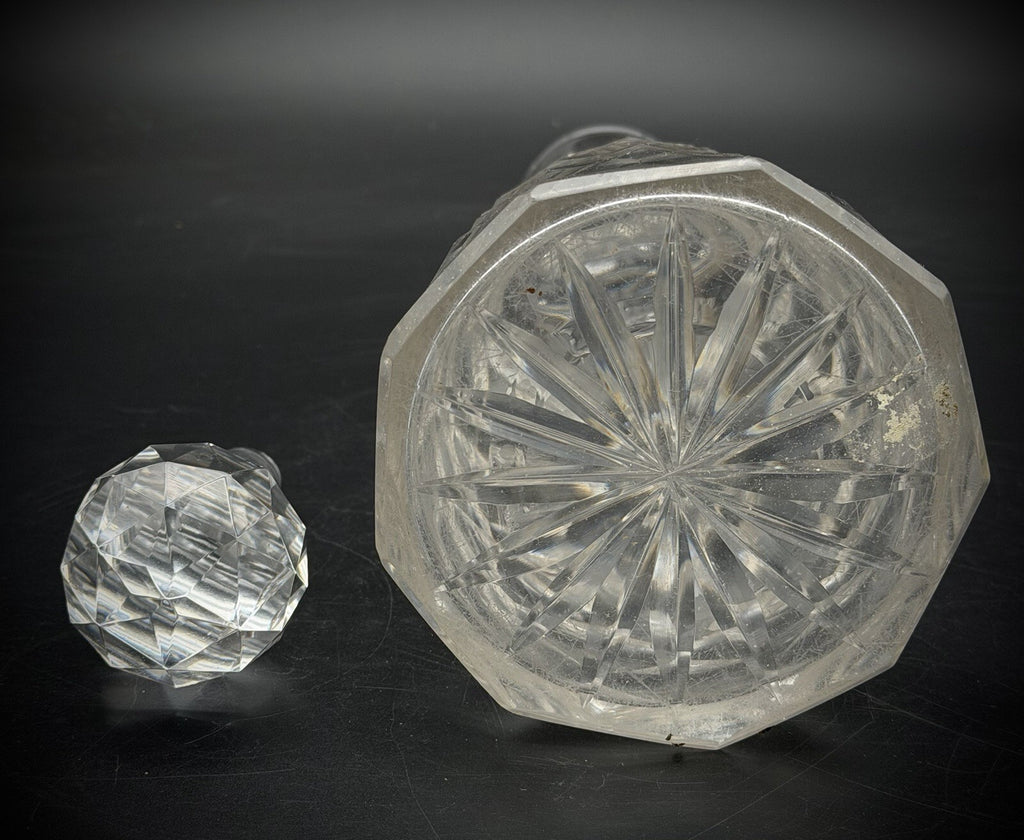 Antique Cut Glass Decanter Bottle Heavy Diamond Geometric Pattern As Is