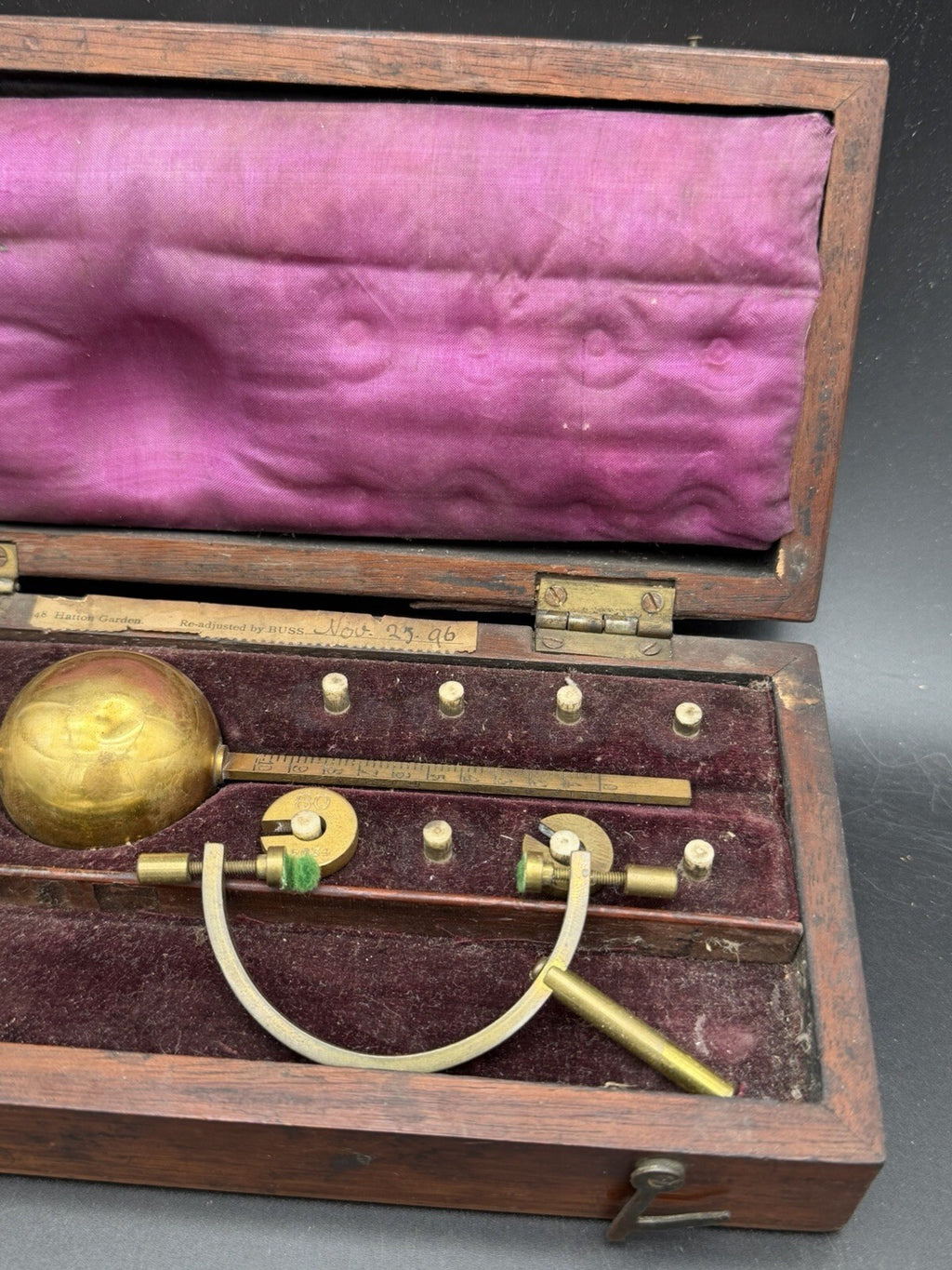 Antique Sikes Hydrometer Buss London Brass Proof Gauge Cased Set 1896 Dated