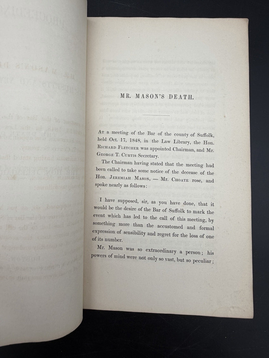 1849 Proceedings Death of Hon. Jeremiah Mason - MA & NH Legal History - Rare