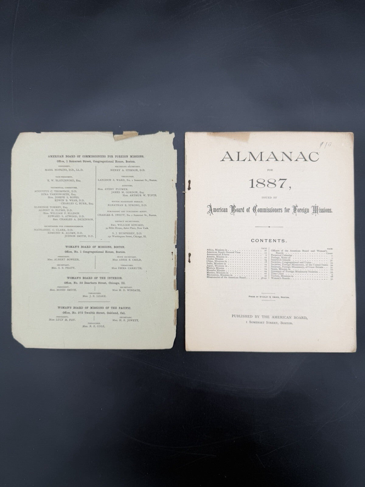 1887 American Board Almanac of Missions Foreign Missionary Maps