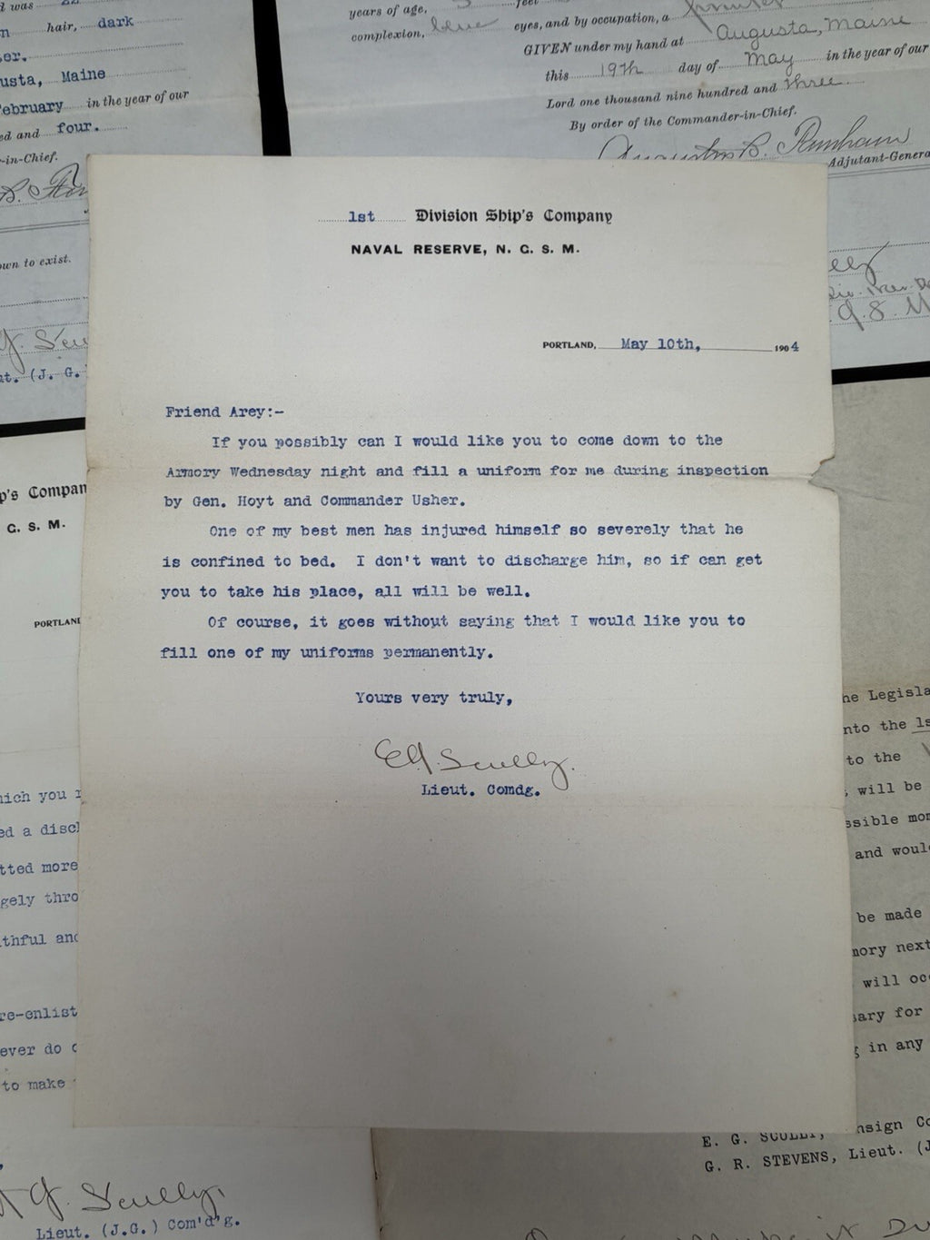 1903-1904 Maine National Guard Naval Reserve Discharge & Letters William H. Arey