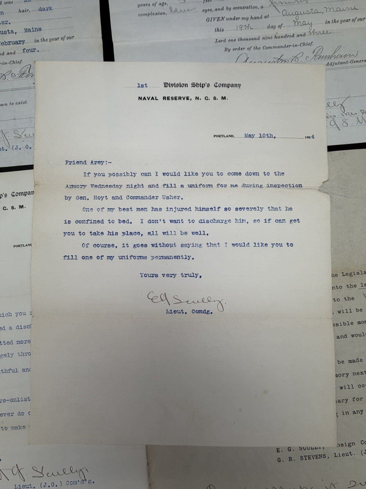1903-1904 Maine National Guard Naval Reserve Discharge & Letters William H. Arey