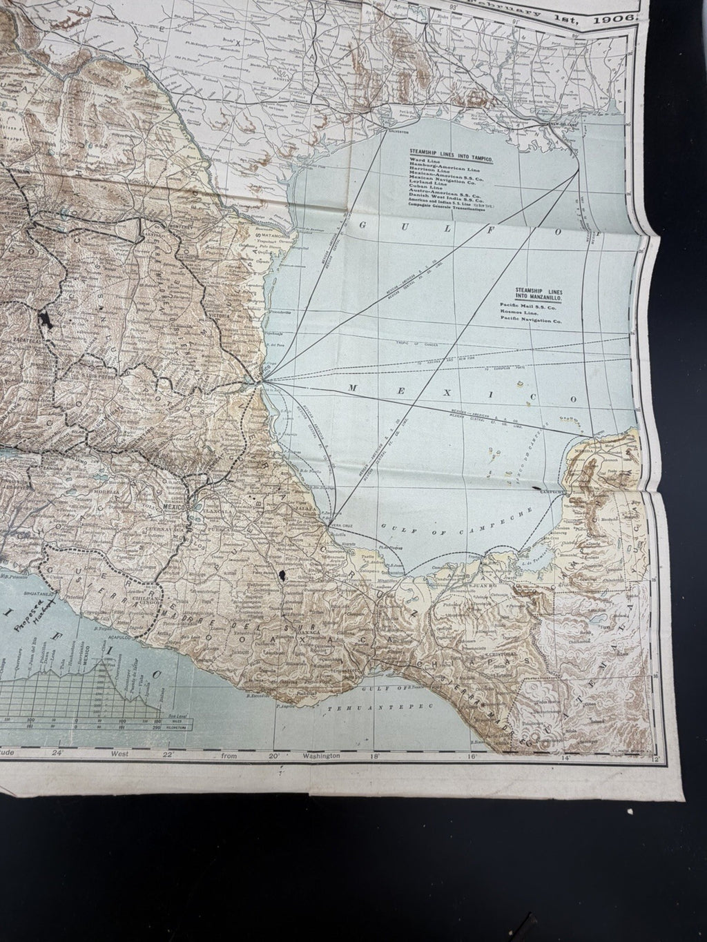 1906 Mexican Central Railway Ephemera Map & Schedule Vintage Railroad Ephemera