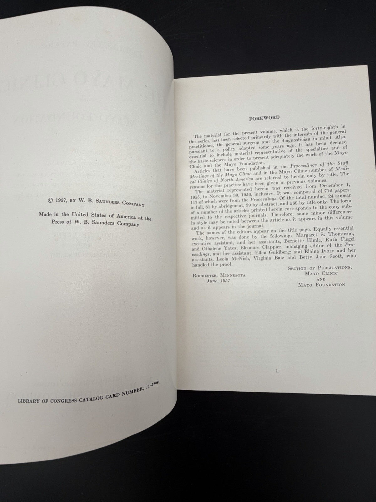 Collected Papers of the Mayo Clinic & The Mayo Foundation Volume XLIX (49) 1957
