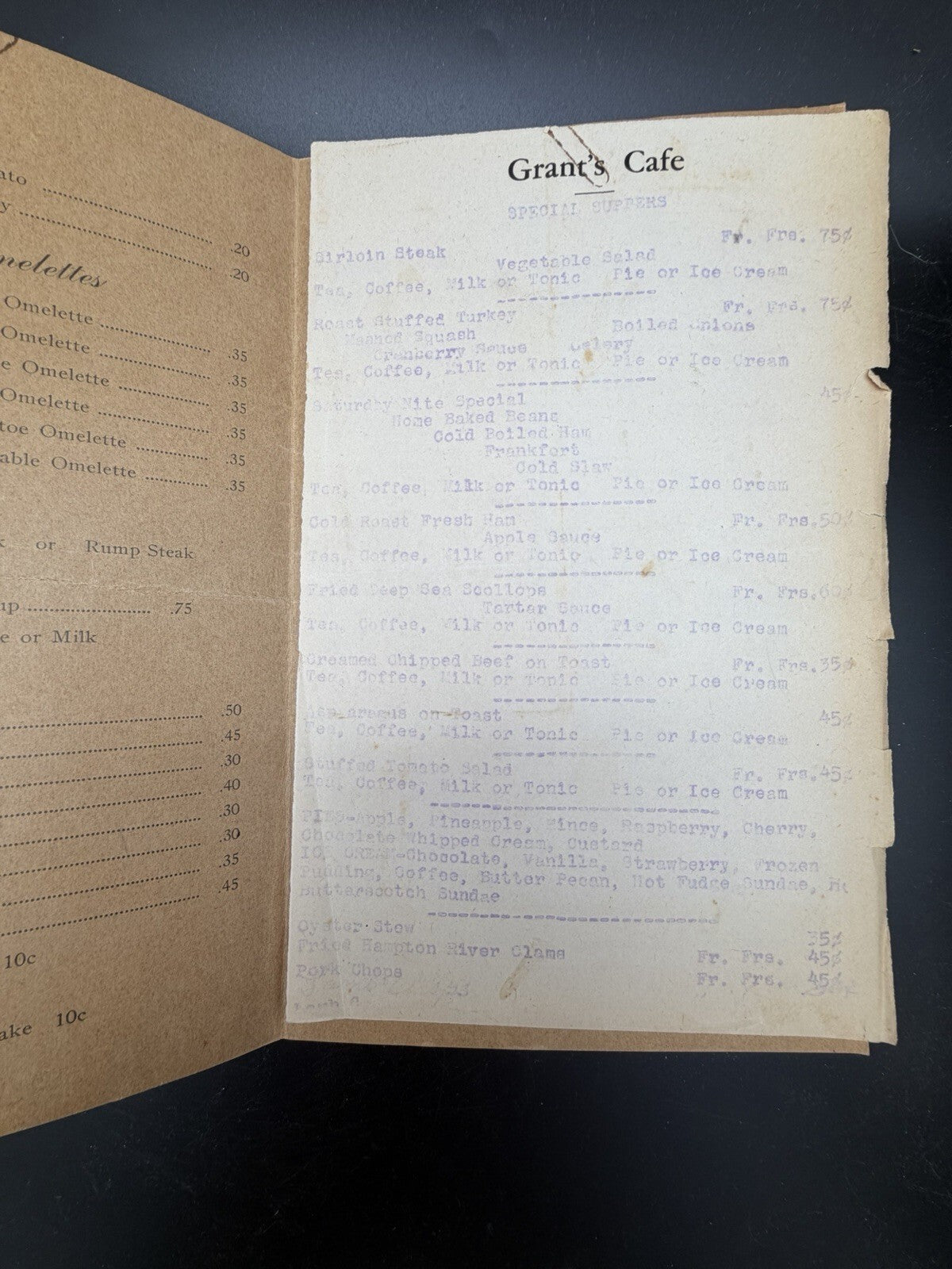 Vintage Grants Cafe Menu Durham New Hampshire Restaurant Diner Food Ephemera