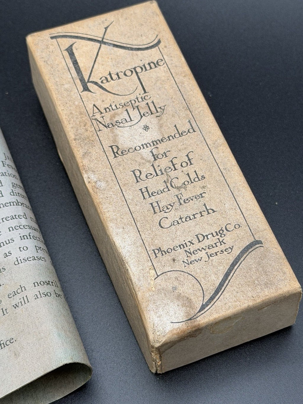 Antique Katropine Antiseptic Nasal Jelly Tube Box Phoenix Drug Co Newark NJ