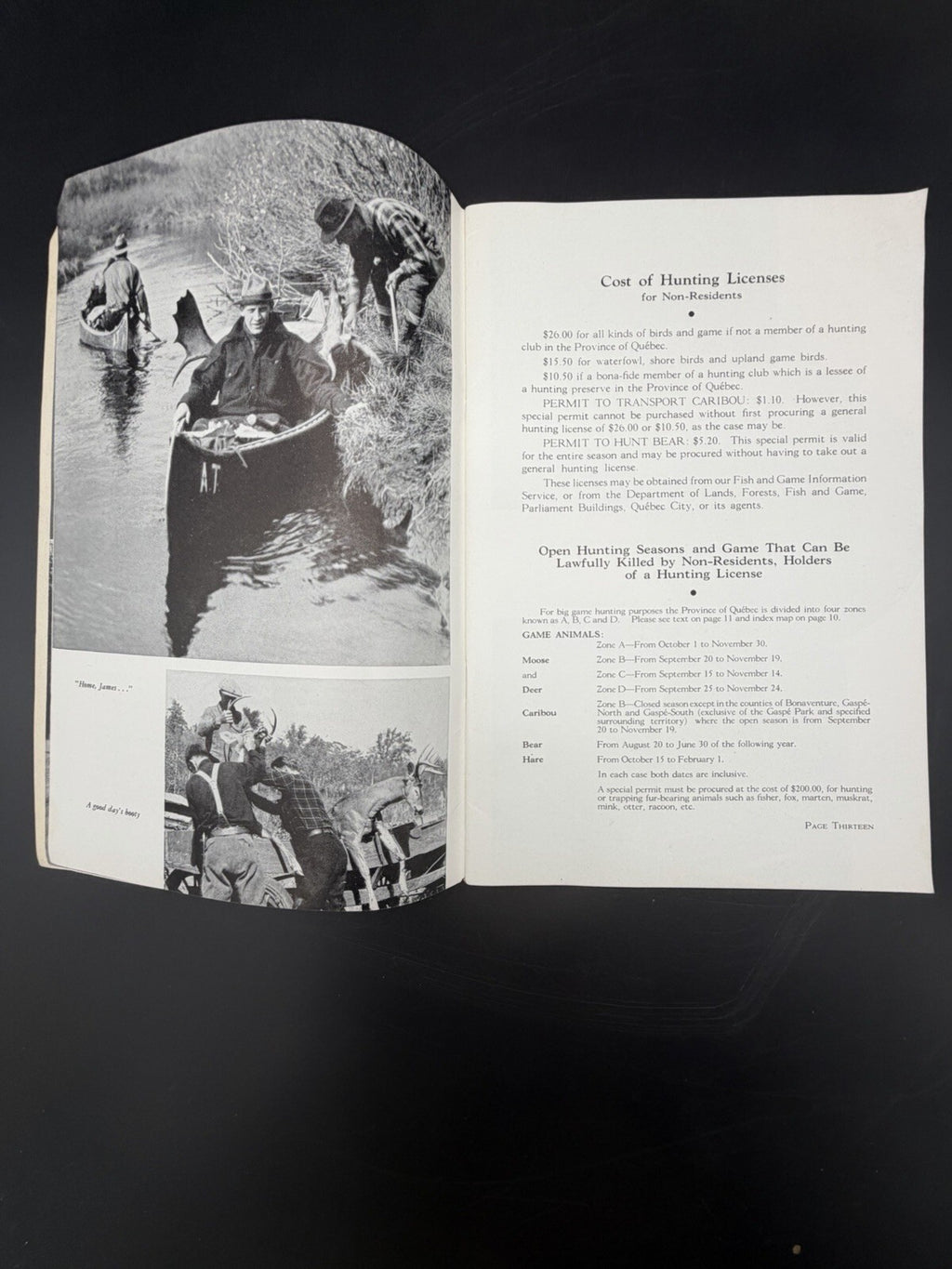 1940 Hunting and Fishing in la province de Québec - Vintage Tourism Booklet