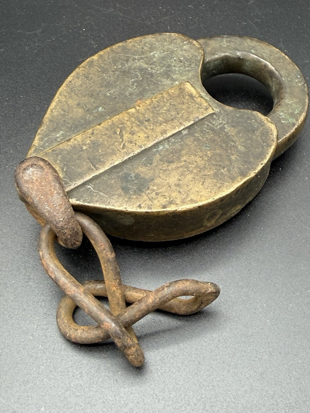 Antique Brass Heart Padlock Heavy Cast Lock with Chain Primitive Hardware