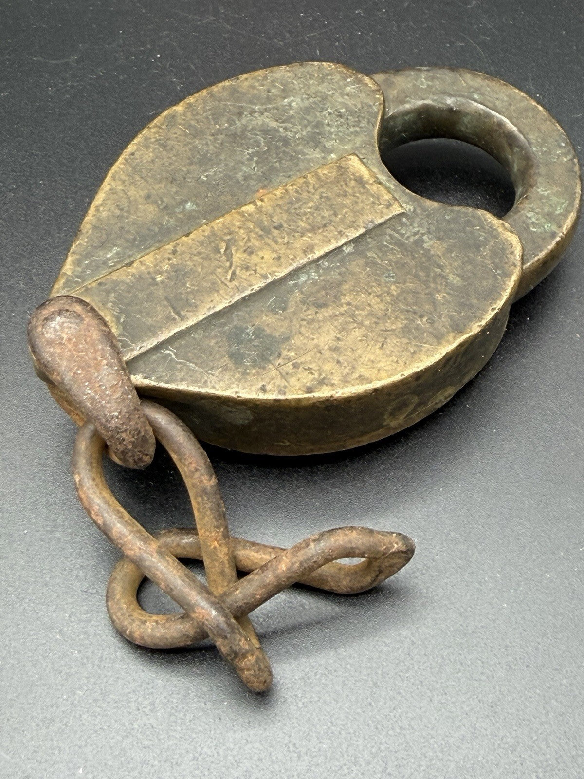 Antique Brass Heart Padlock Heavy Cast Lock with Chain Primitive Hardware