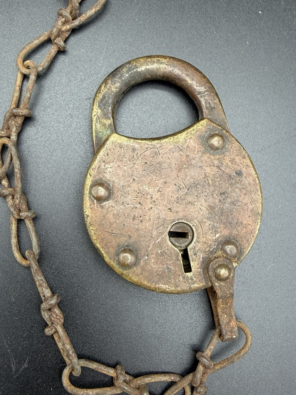 Antique Brass Padlock With Heavy Iron Chain Vintage Security Hardware Lock