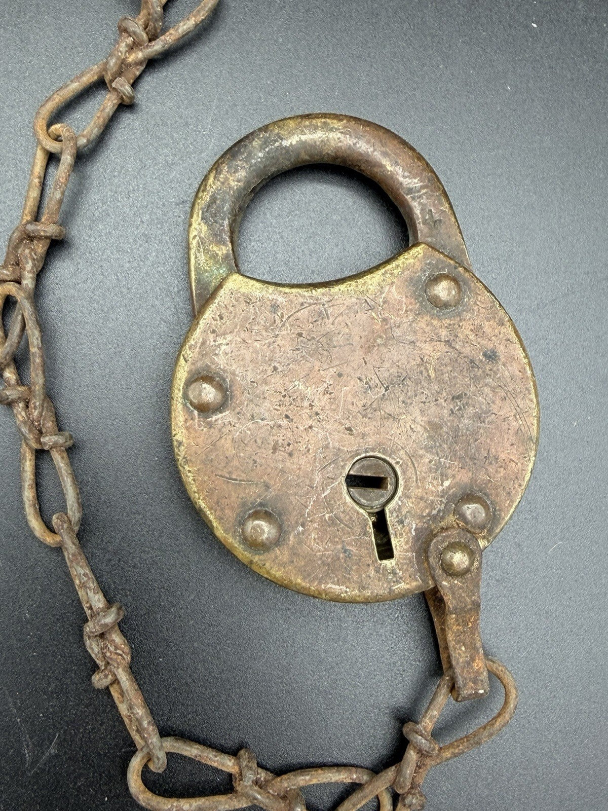 Antique Brass Padlock With Heavy Iron Chain Vintage Security Hardware Lock