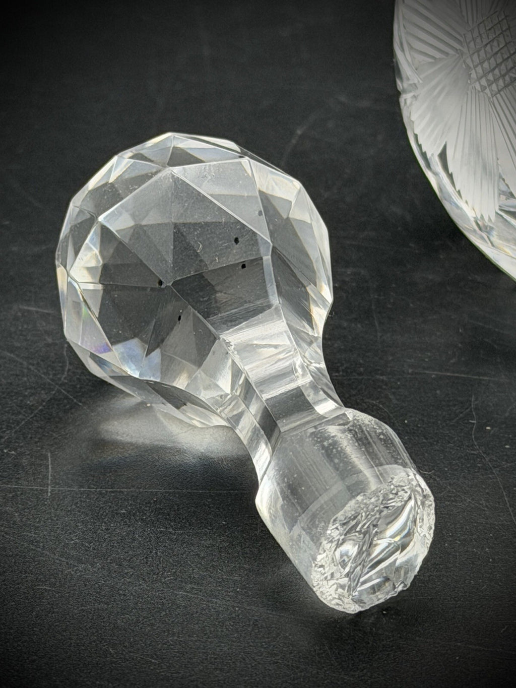 Antique Cut Glass Cruet Bottle Decanter Floral Wheel Cut Faceted Stopper As Is
