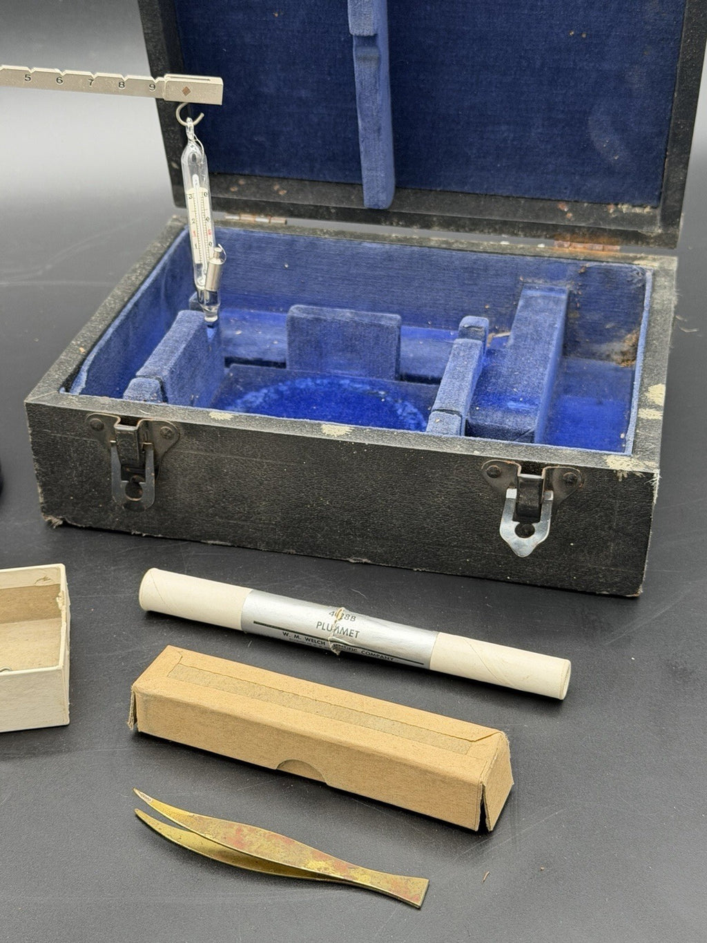 Vintage Central Scientific Co. Lab Balance Scale Set with Plummet & Weight Box