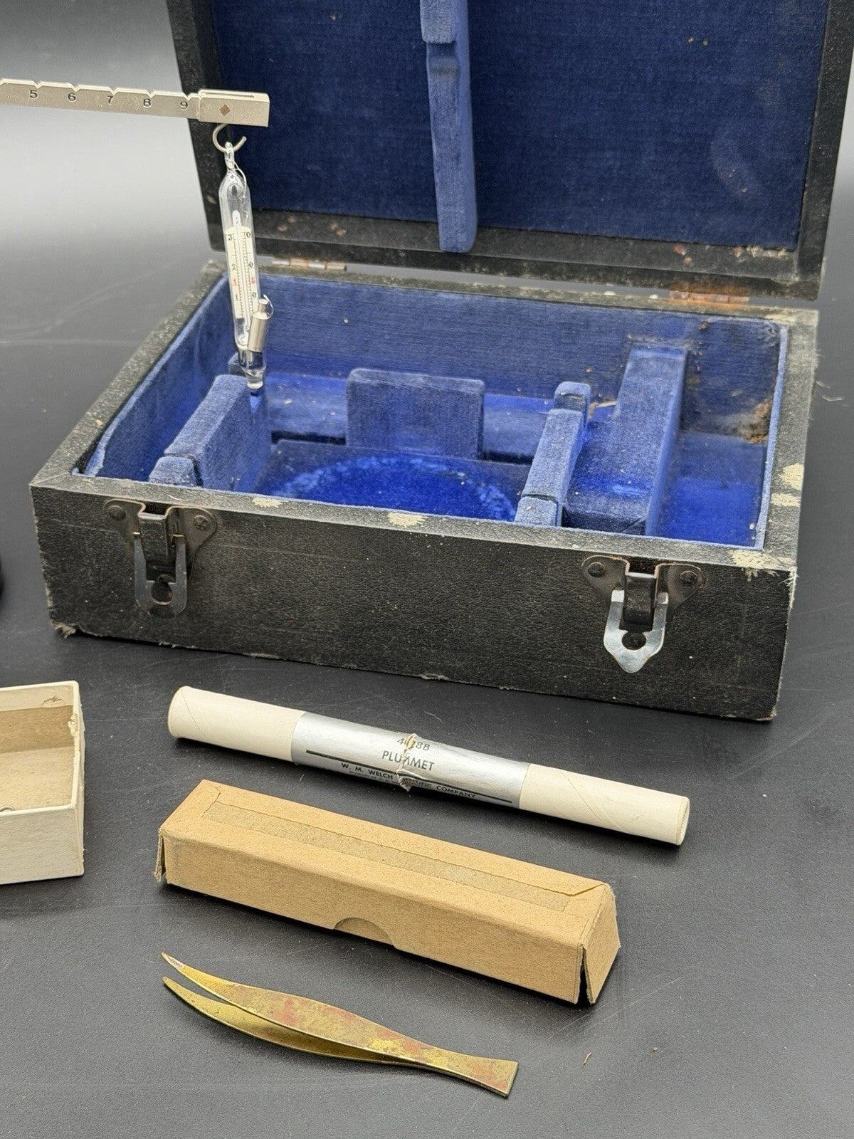Vintage Central Scientific Co. Lab Balance Scale Set with Plummet & Weight Box
