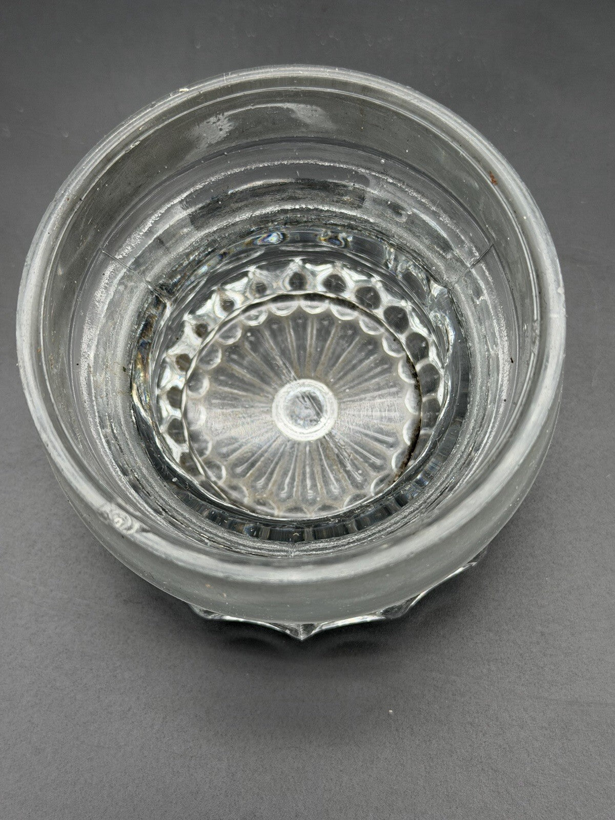 Antique Clear Glass Apothecary Jar Lid Old Replacement 3 1/4” Wide Small Chip