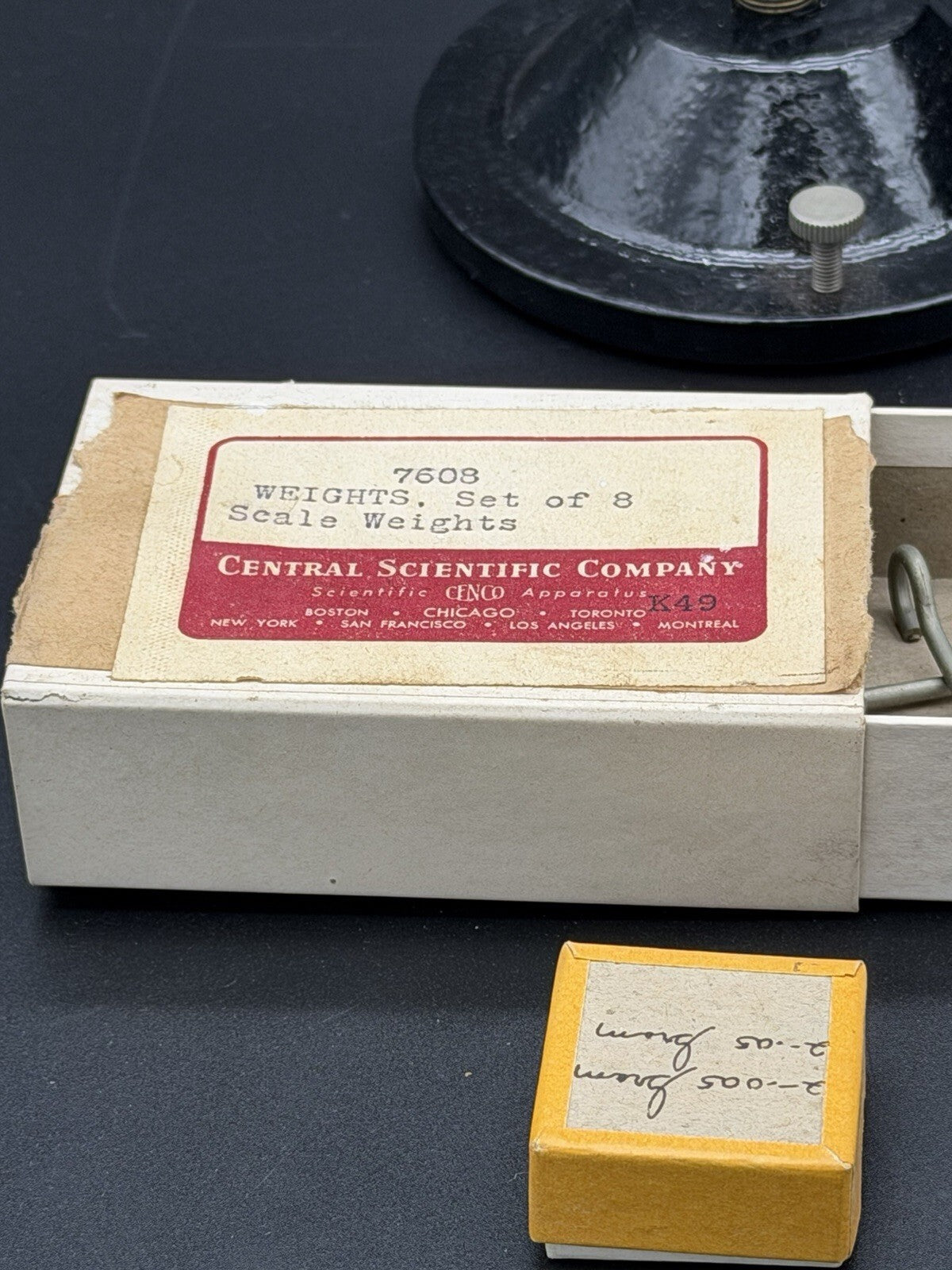 Vintage Central Scientific Co. Lab Balance Scale Set with Plummet & Weight Box