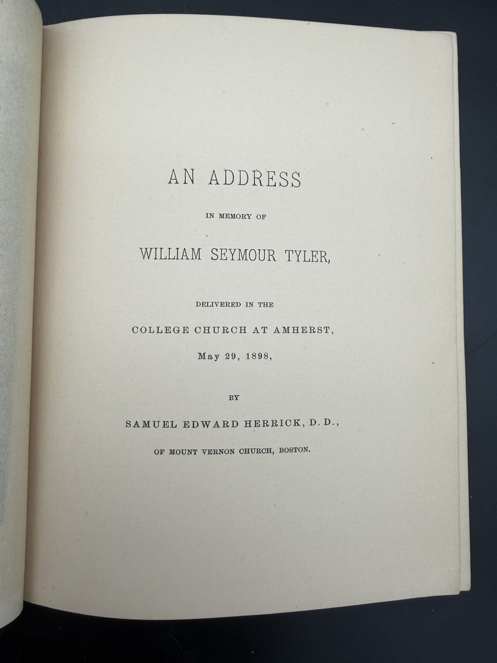 1898 Memorial Address William Seymour Tyler Amherst College MA Herrick