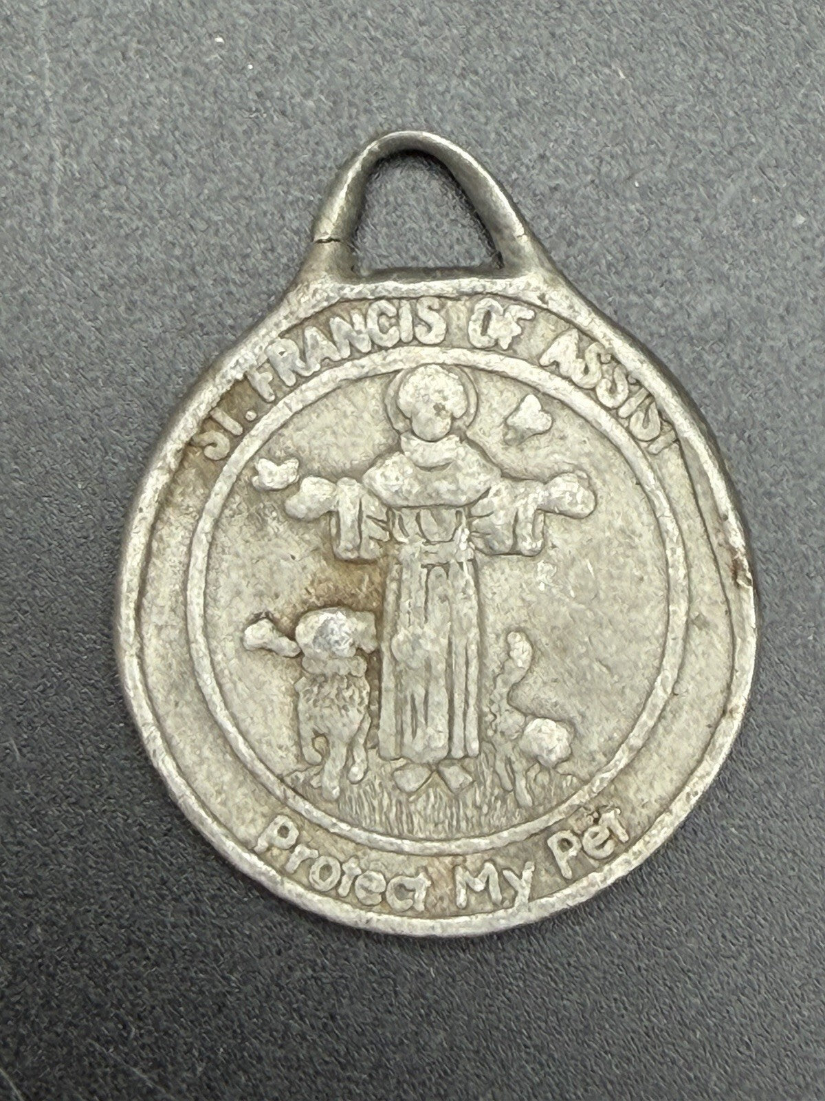 Vintage 1990 Roman St. Francis of Assisi Protect My Pet Dog Collar Medal Tag