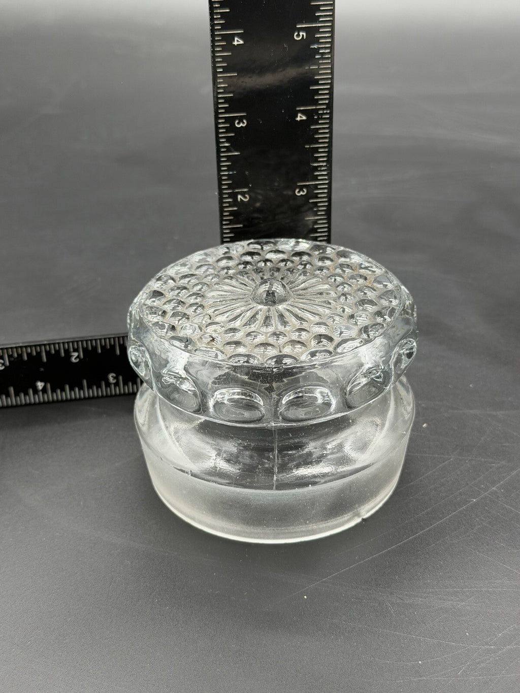 Antique Clear Glass Apothecary Jar Lid Old Replacement 3 1/4” Wide Small Chip