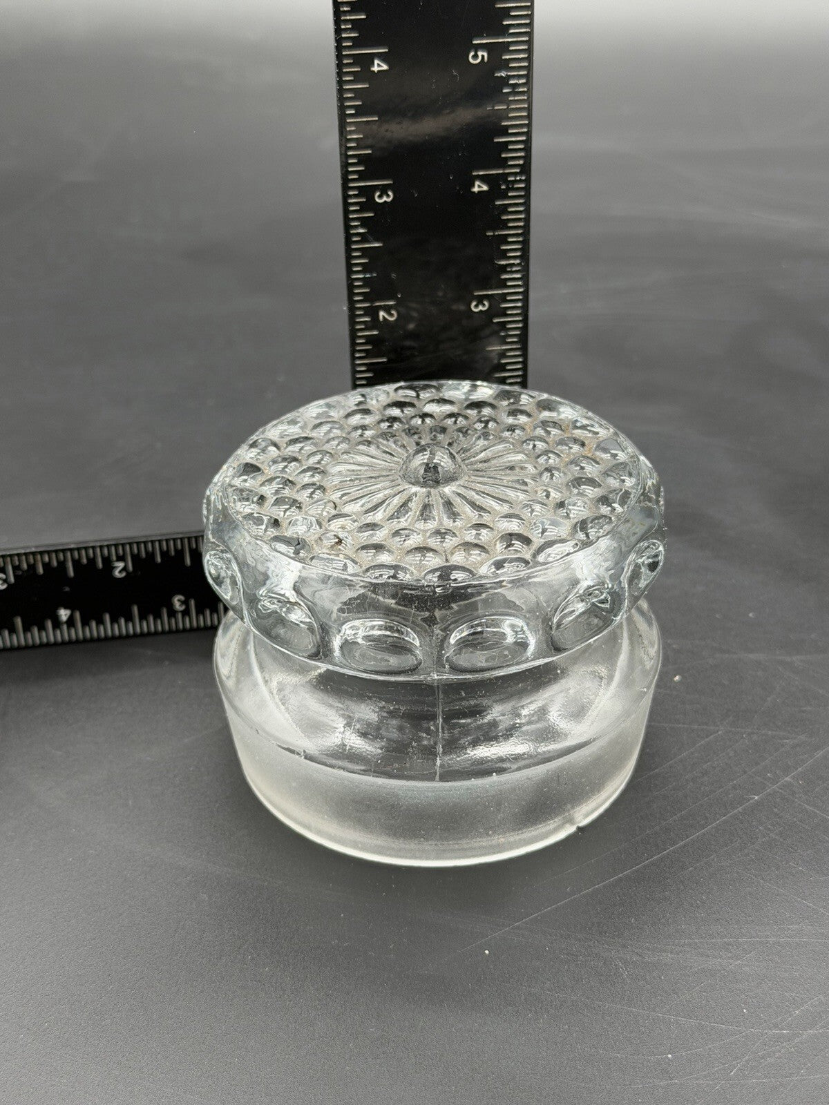 Antique Clear Glass Apothecary Jar Lid Old Replacement 3 1/4” Wide Small Chip