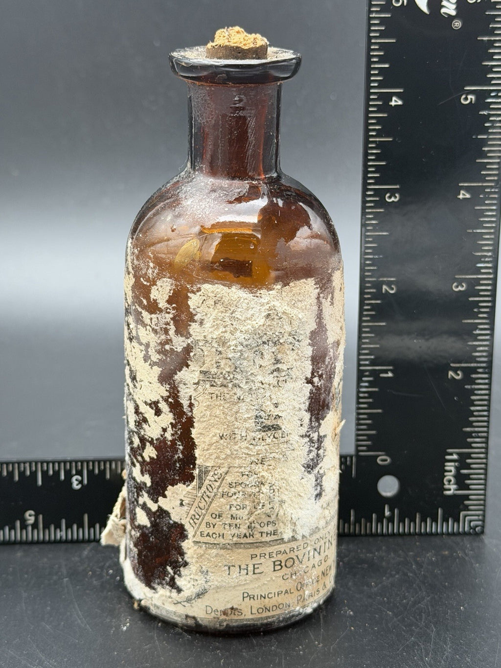 Antique Bovinine Medicine Bottle The Bovinine Co. Chicago New York London