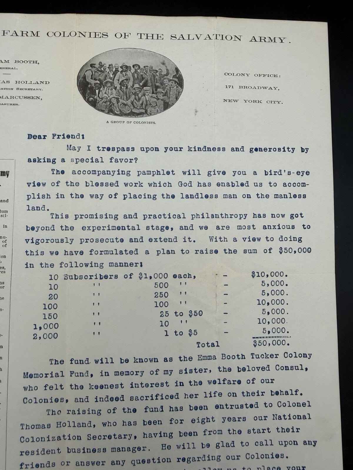 Rare 1900s Signed Evangeline Booth Salvation Army Farm Colony Letter & Stats