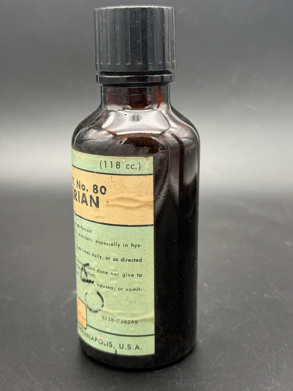 Antique Eli Lilly Tincture No 80 Valerian Amber Bottle Vtg 2/3 Full