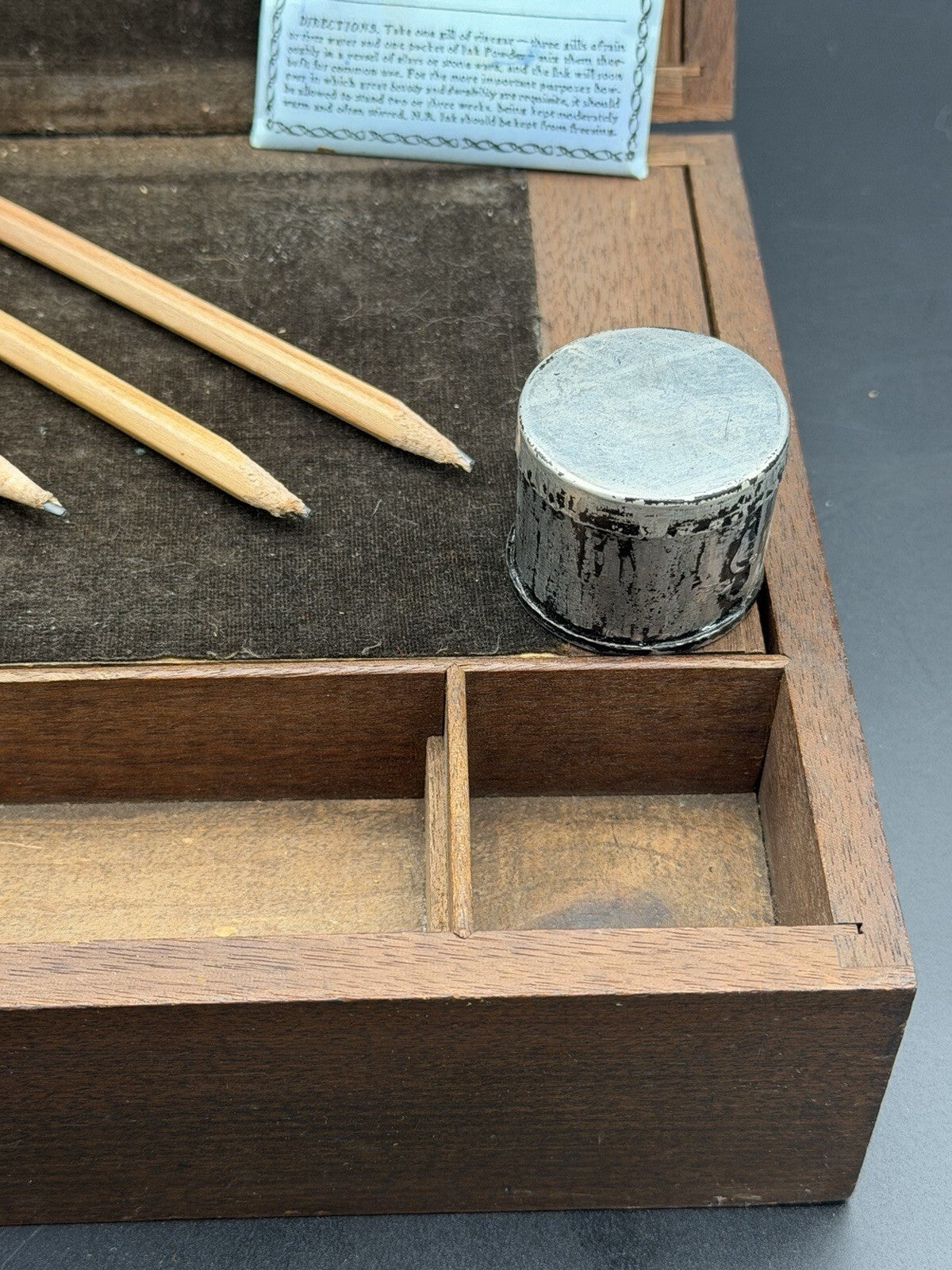 Antique 19th Century Wooden Writing Box T. Walters Chemist Ink Powder & Pen Set