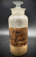Antique Apothecary Jar Glass Stopper Paper Label Delphinium Pharmacy Bottle