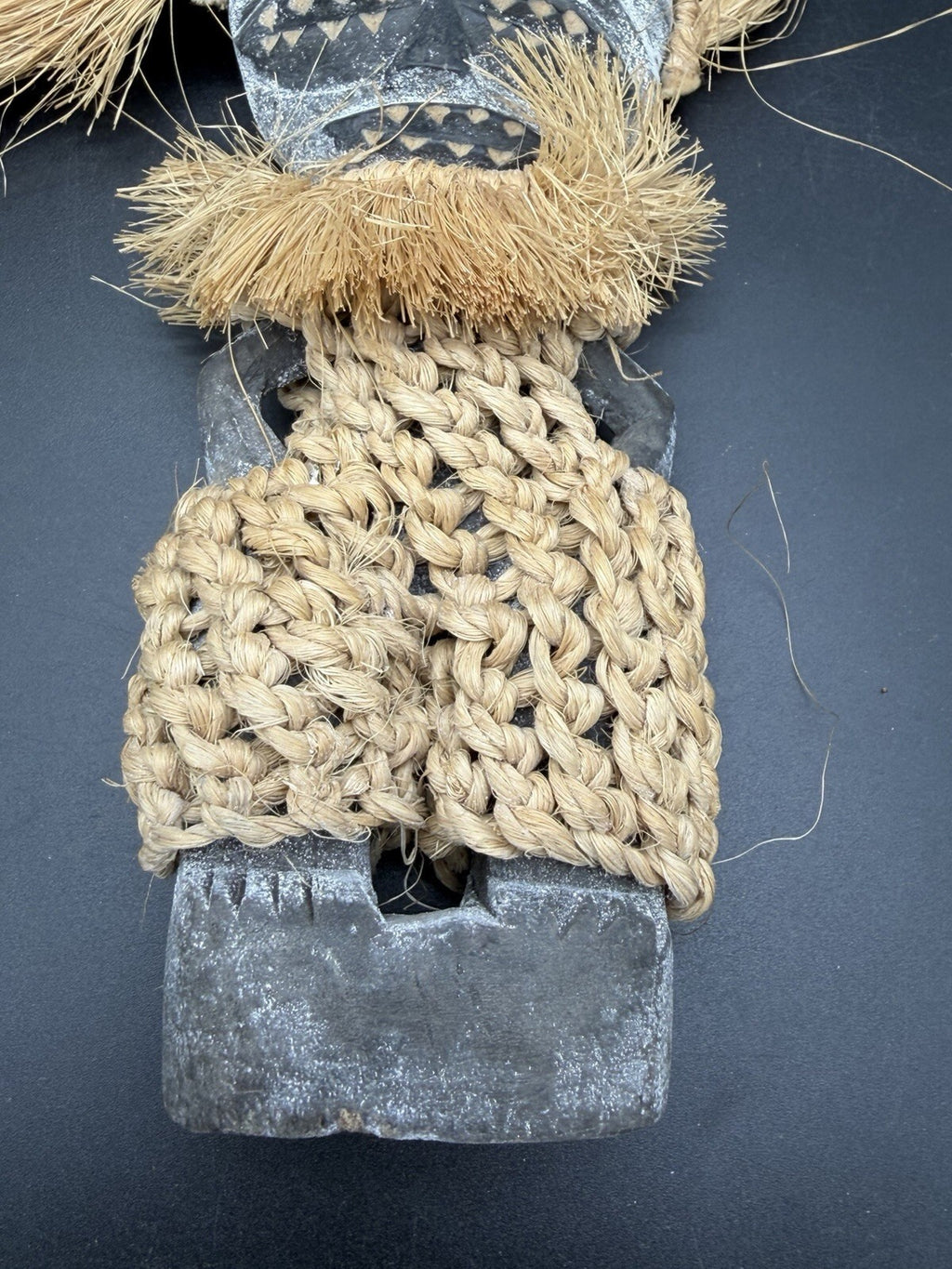 Vintage African Barotse Society Carved Wood Figure Raffia Zambesi Ritual Mask