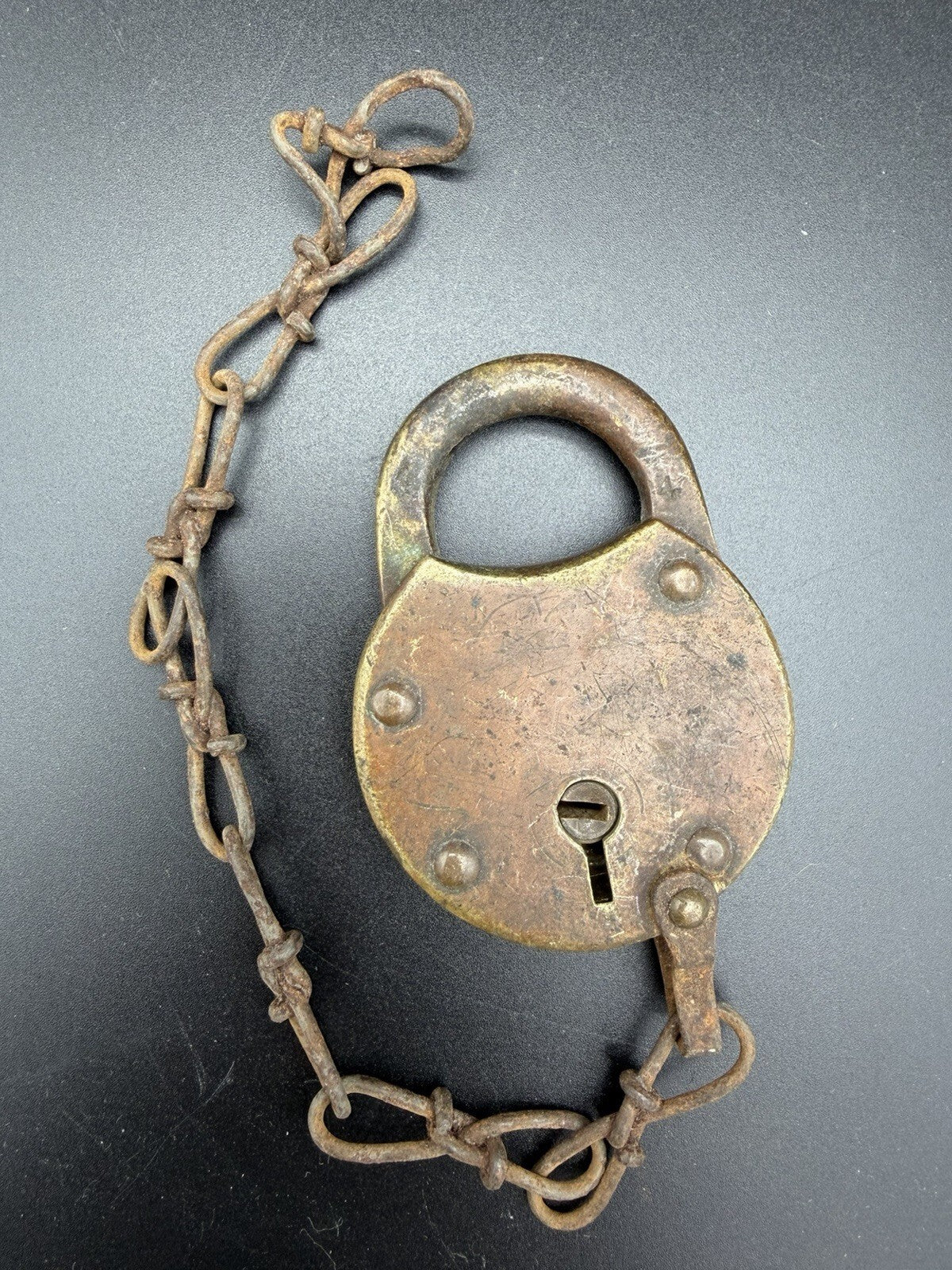Antique Brass Padlock With Heavy Iron Chain Vintage Security Hardware Lock