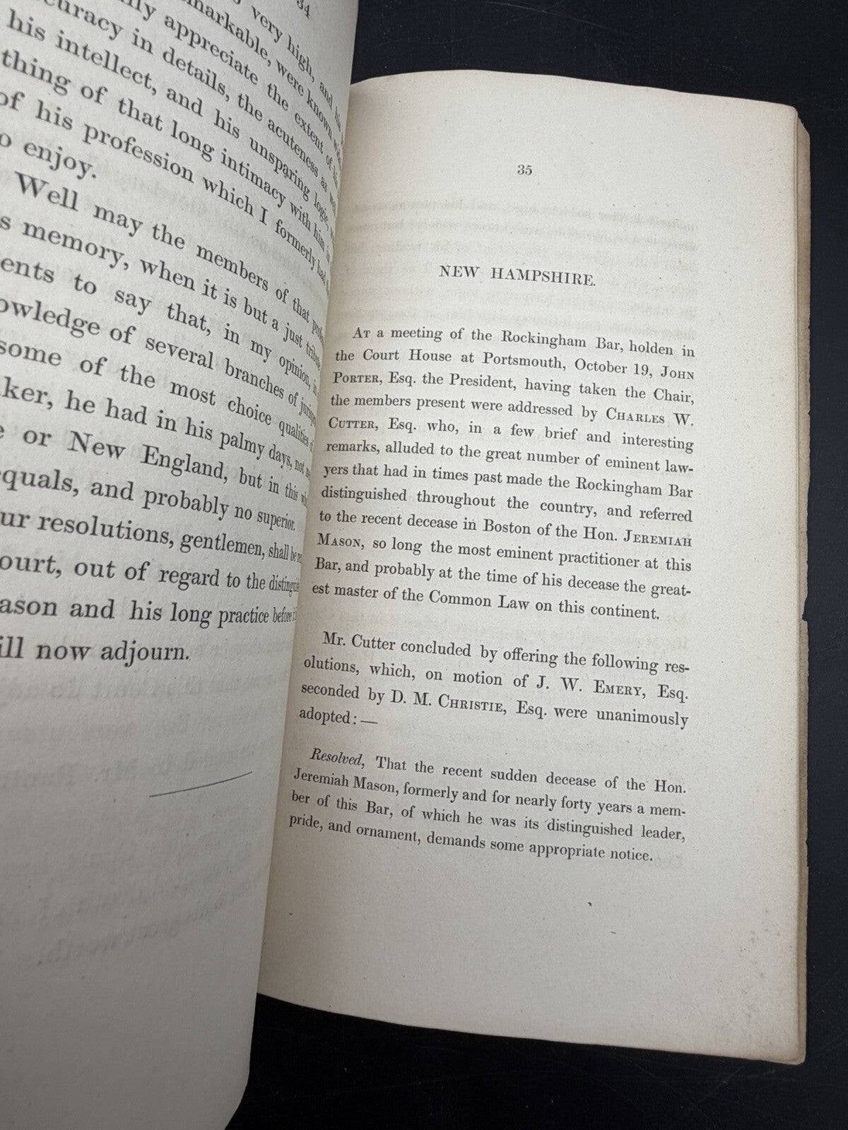 1849 Proceedings Death of Hon. Jeremiah Mason - MA & NH Legal History - Rare