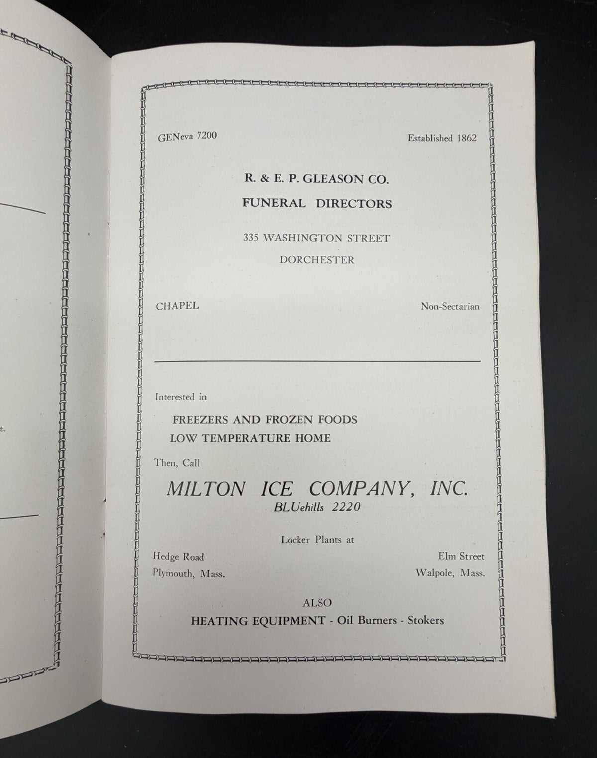 1945 Milton Firemen’s Relief Association Program Pepsi-Cola & Funeral Home Ads