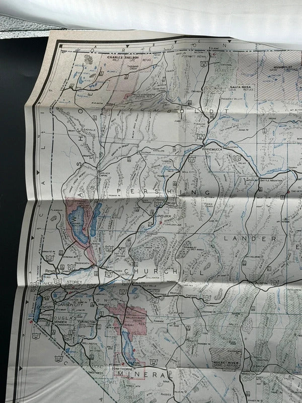 Vintage 1940 State of Nevada Folding Map Large 30x22 Highways County Line