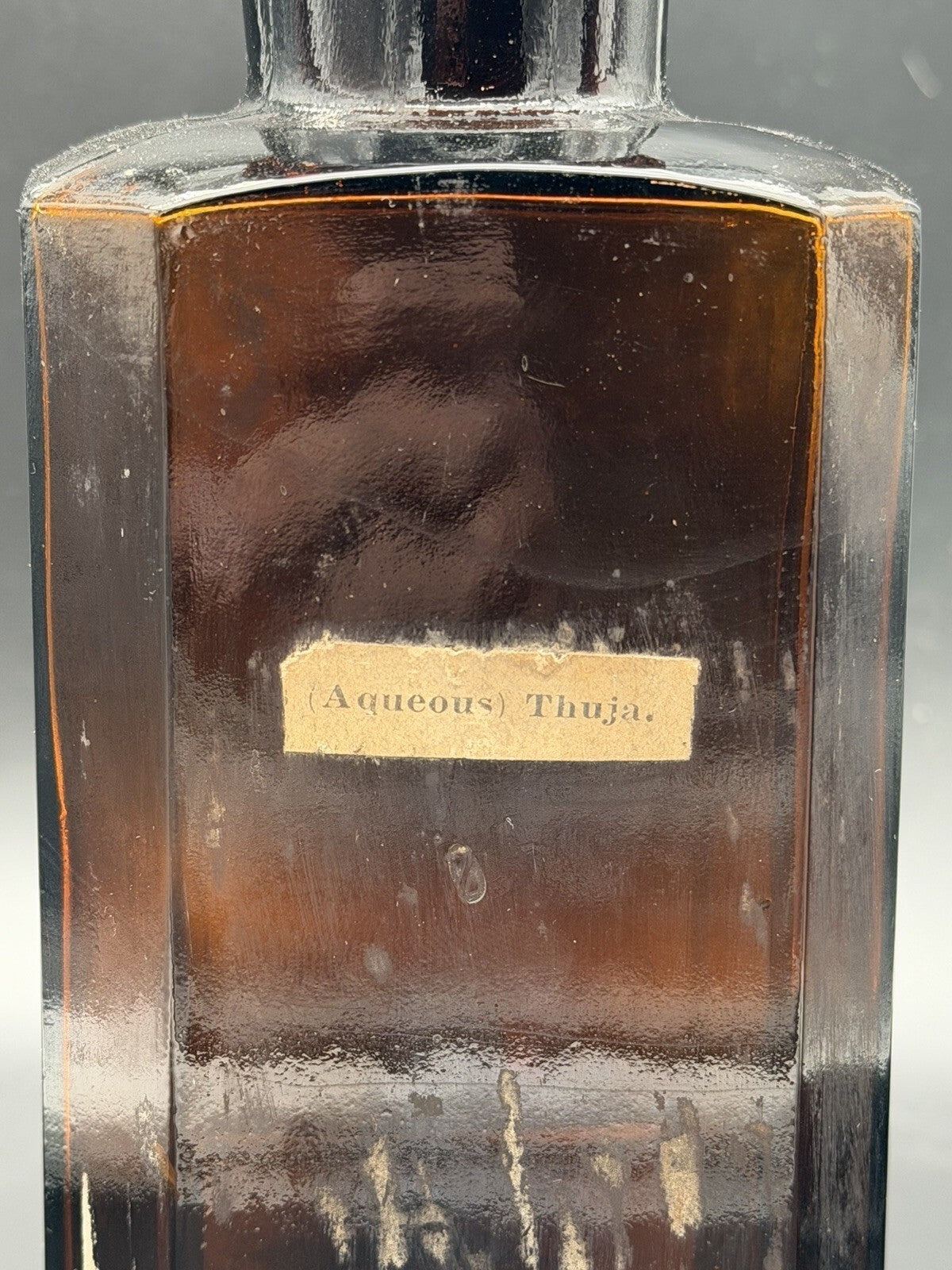 Antique Amber Apothecary Bottle (Aqueous) Thuja Pharmacy Display Jar Cork