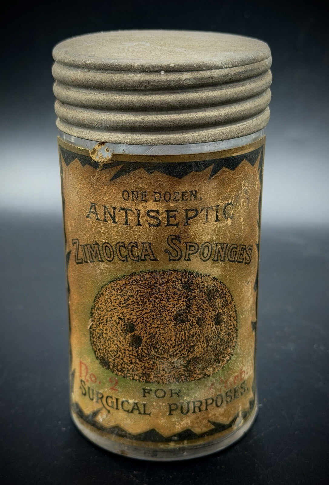 Antique Antiseptic Zimocca Sponges Surgical Medical Jar Display Oddity RARE