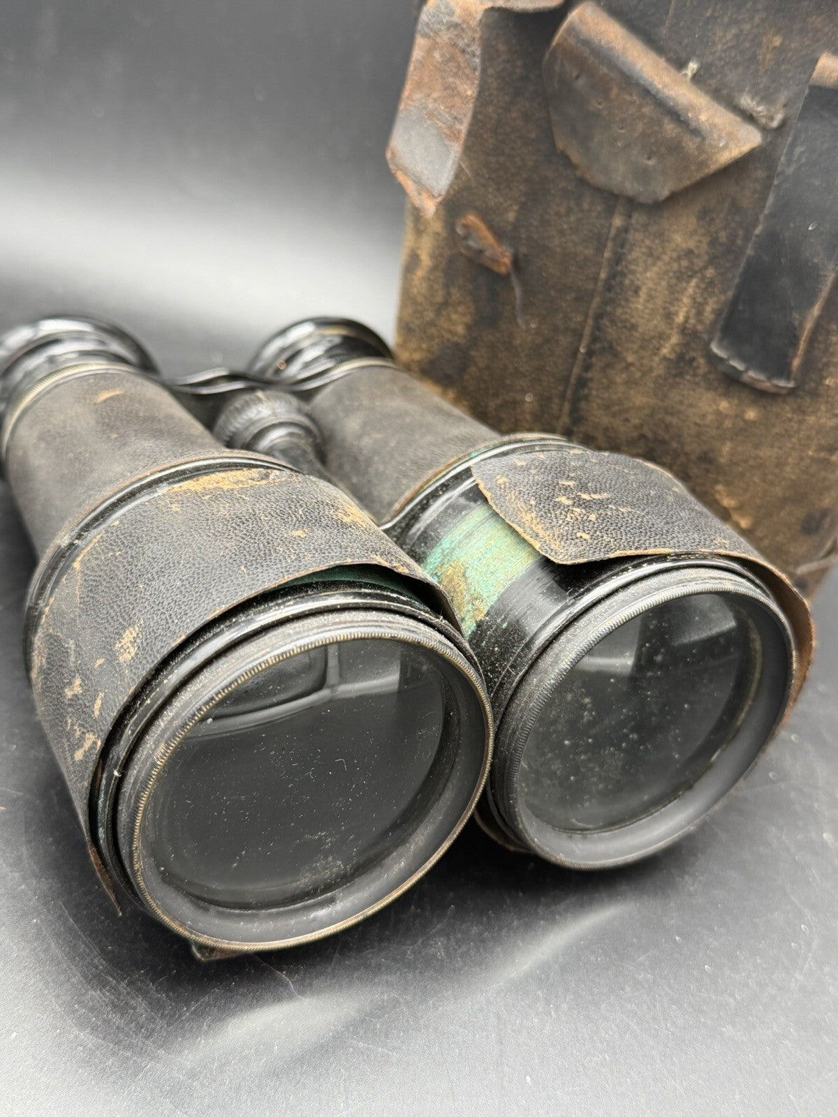 Antique Verdi Paris Brass Field Glasses Binoculars Leather Case Barn Fresh As Is