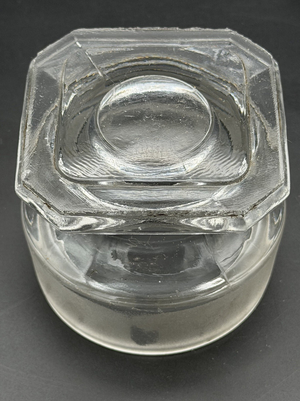 Antique Clear Glass Apothecary Jar Lid Old Replacement 3 1/4” Wide Square Top