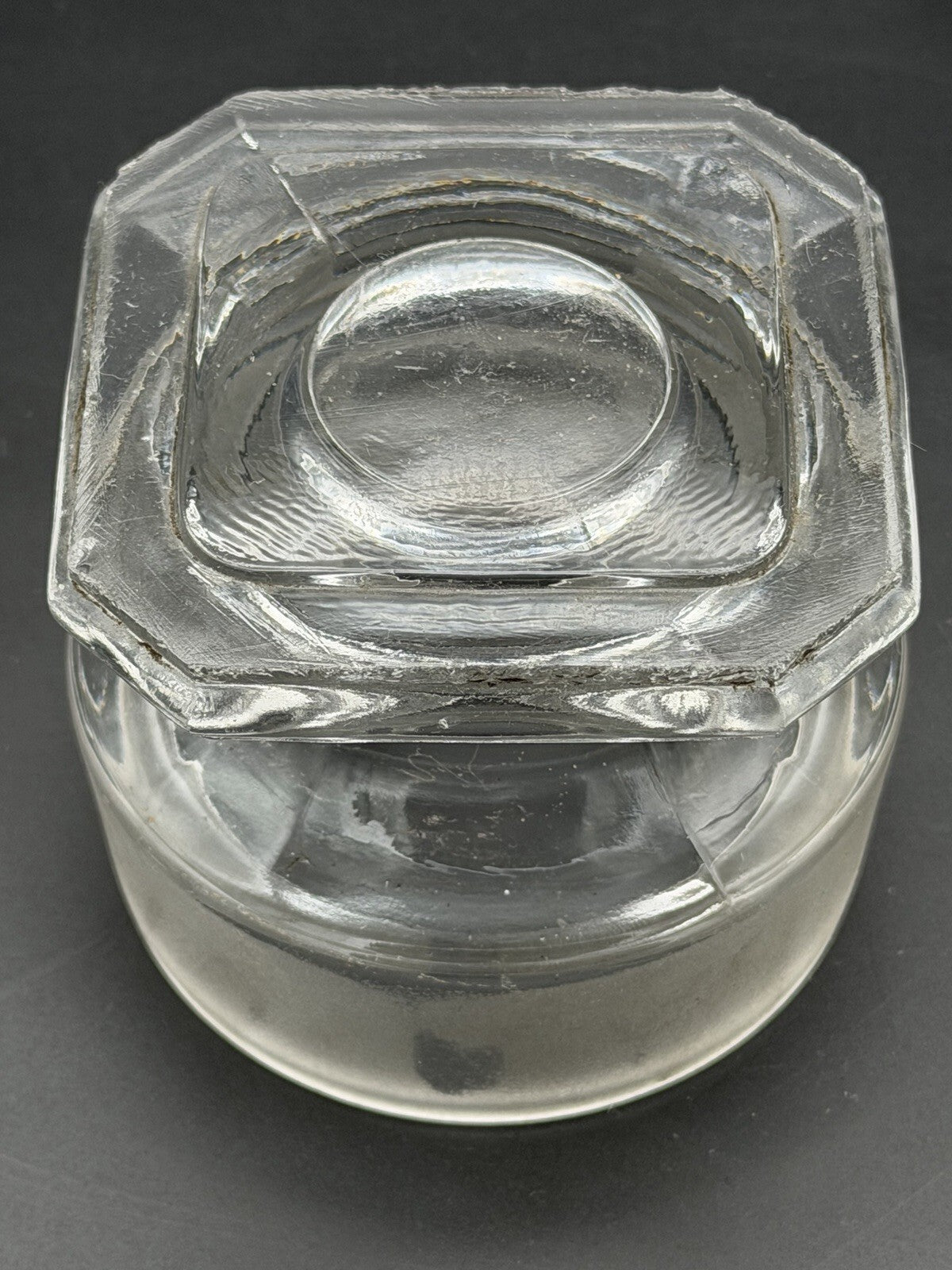 Antique Clear Glass Apothecary Jar Lid Old Replacement 3 1/4” Wide Square Top