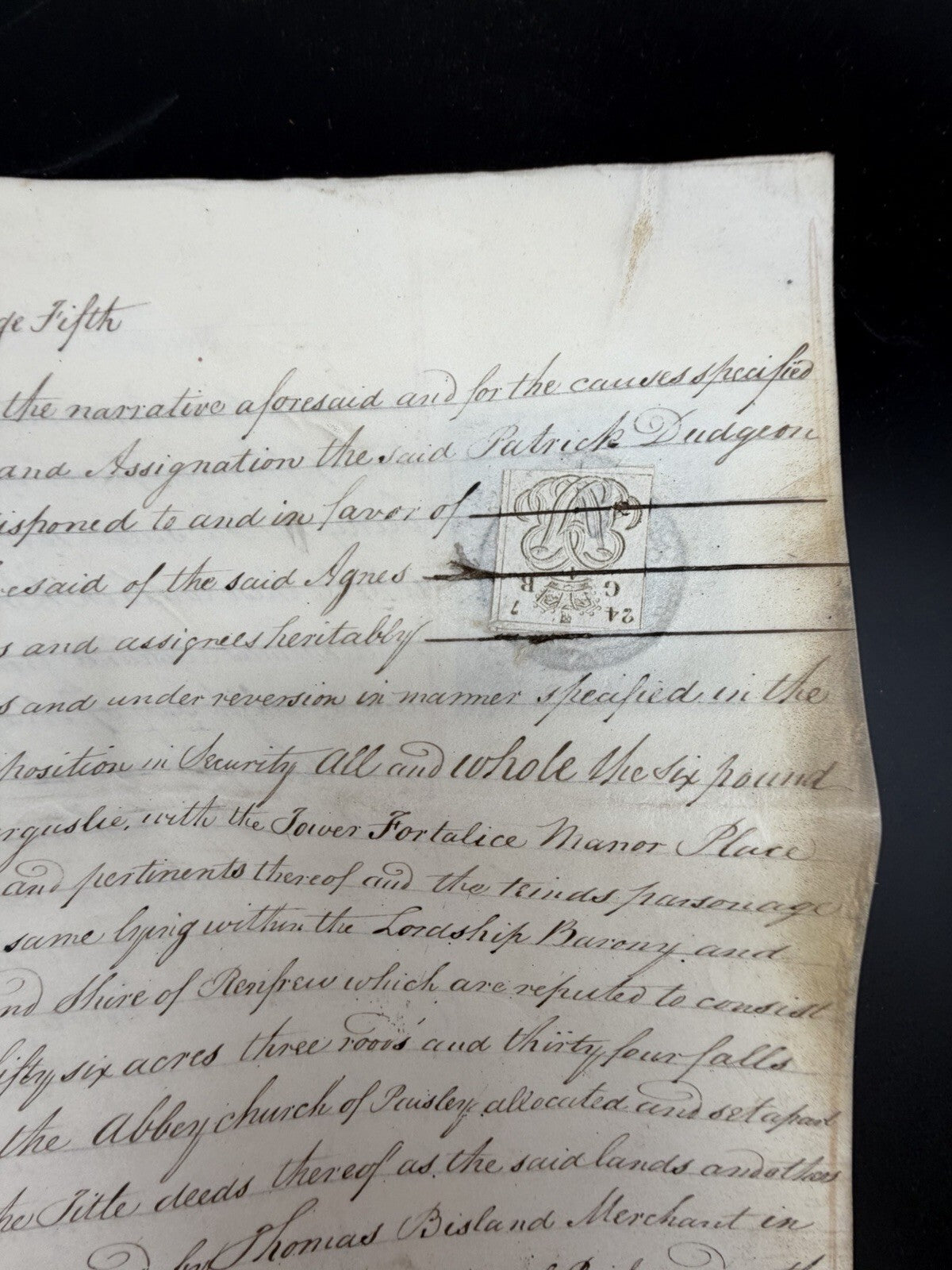 1826 Scottish Instrument of Sasine Vellum Legal Document Scotland Genealogy
