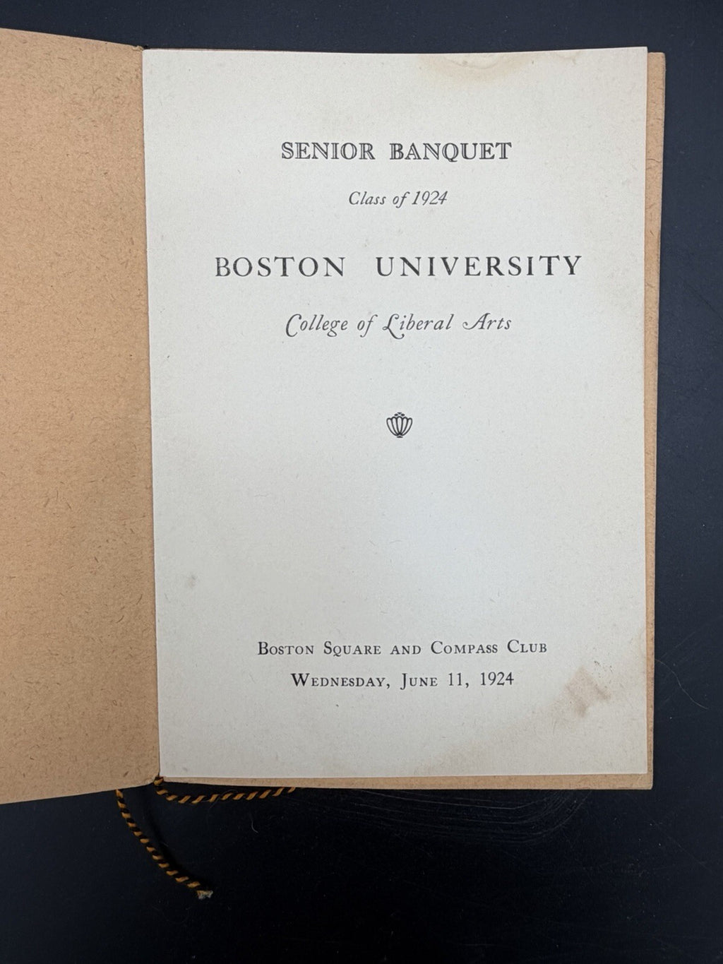 1924 Boston University College of Liberal Arts Senior Banquet Program – Rare