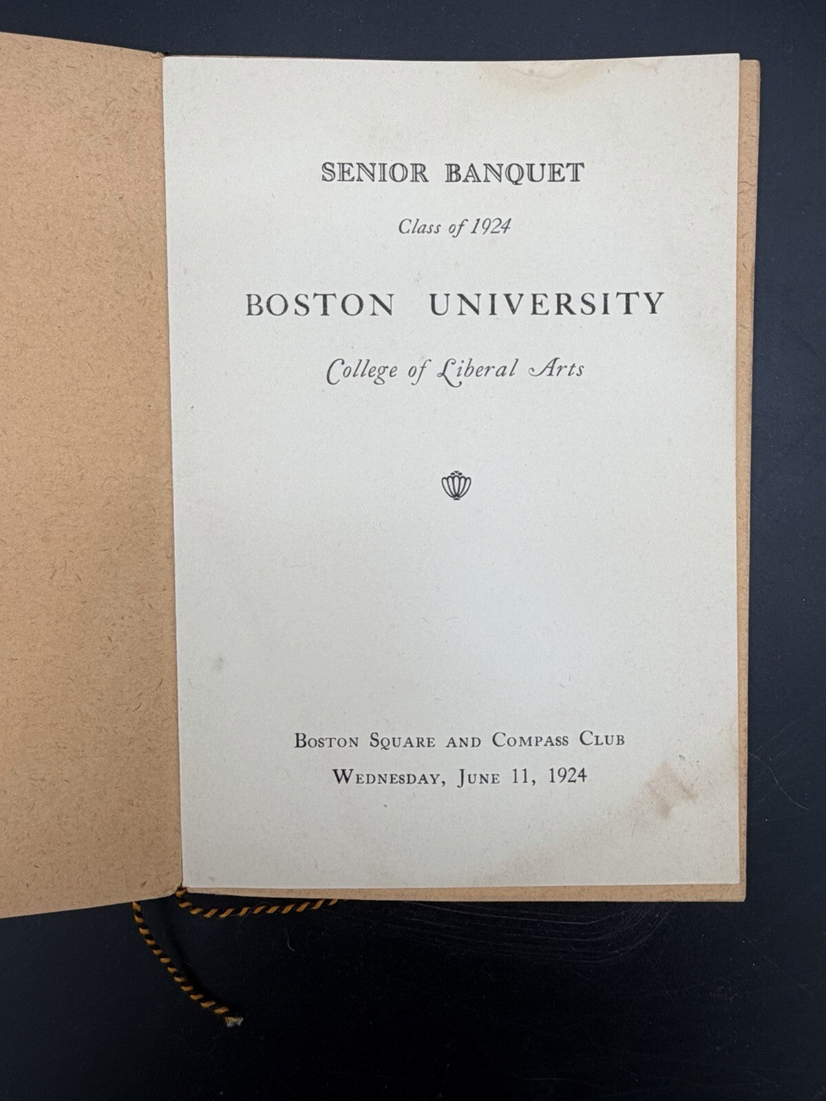 1924 Boston University College of Liberal Arts Senior Banquet Program – Rare
