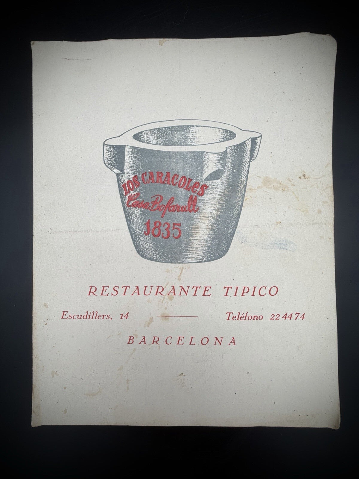 Vintage Ephemera Los Caracoles Restaurant Menu Barcelona Casa Bofarull 1835