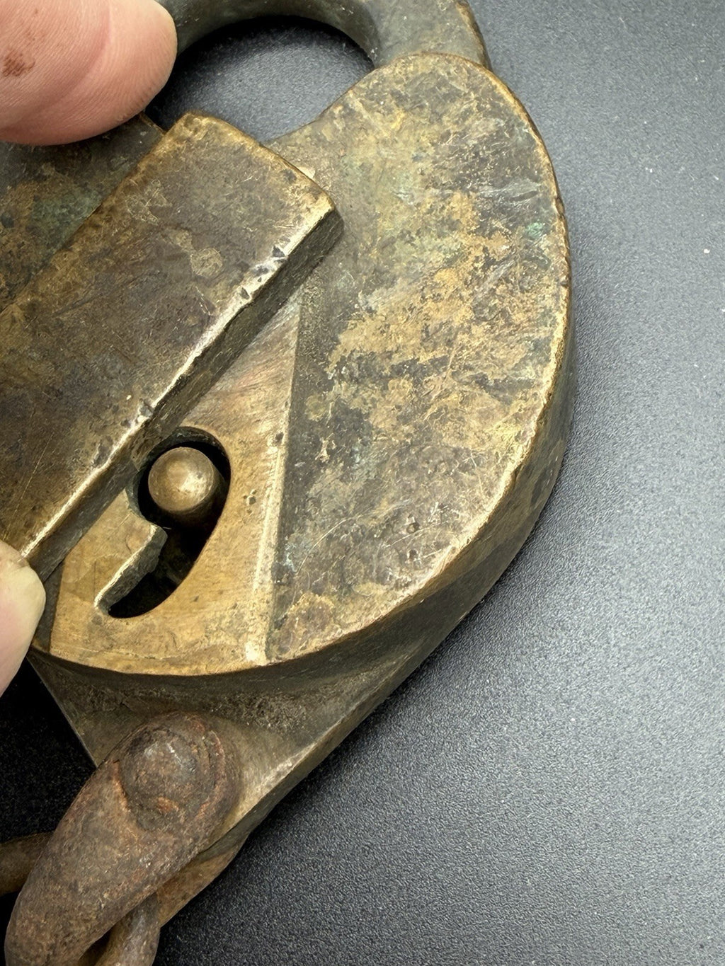 Antique Brass Heart Padlock Heavy Cast Lock with Chain Primitive Hardware